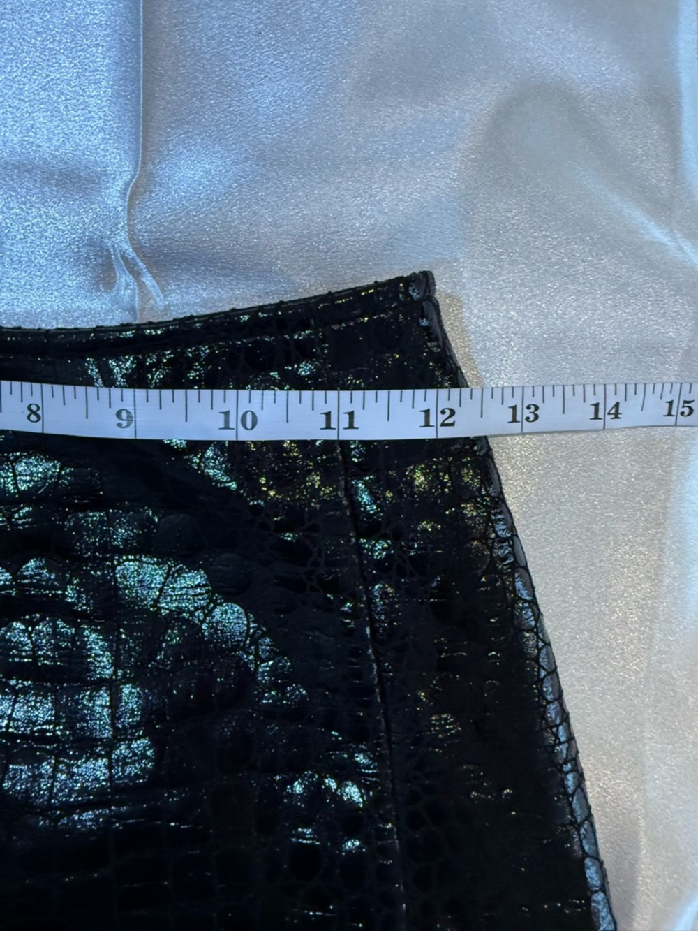 Motel  Shiny Black Faux Croc Mini Skirt with Side Slit - Picture 3 of 6